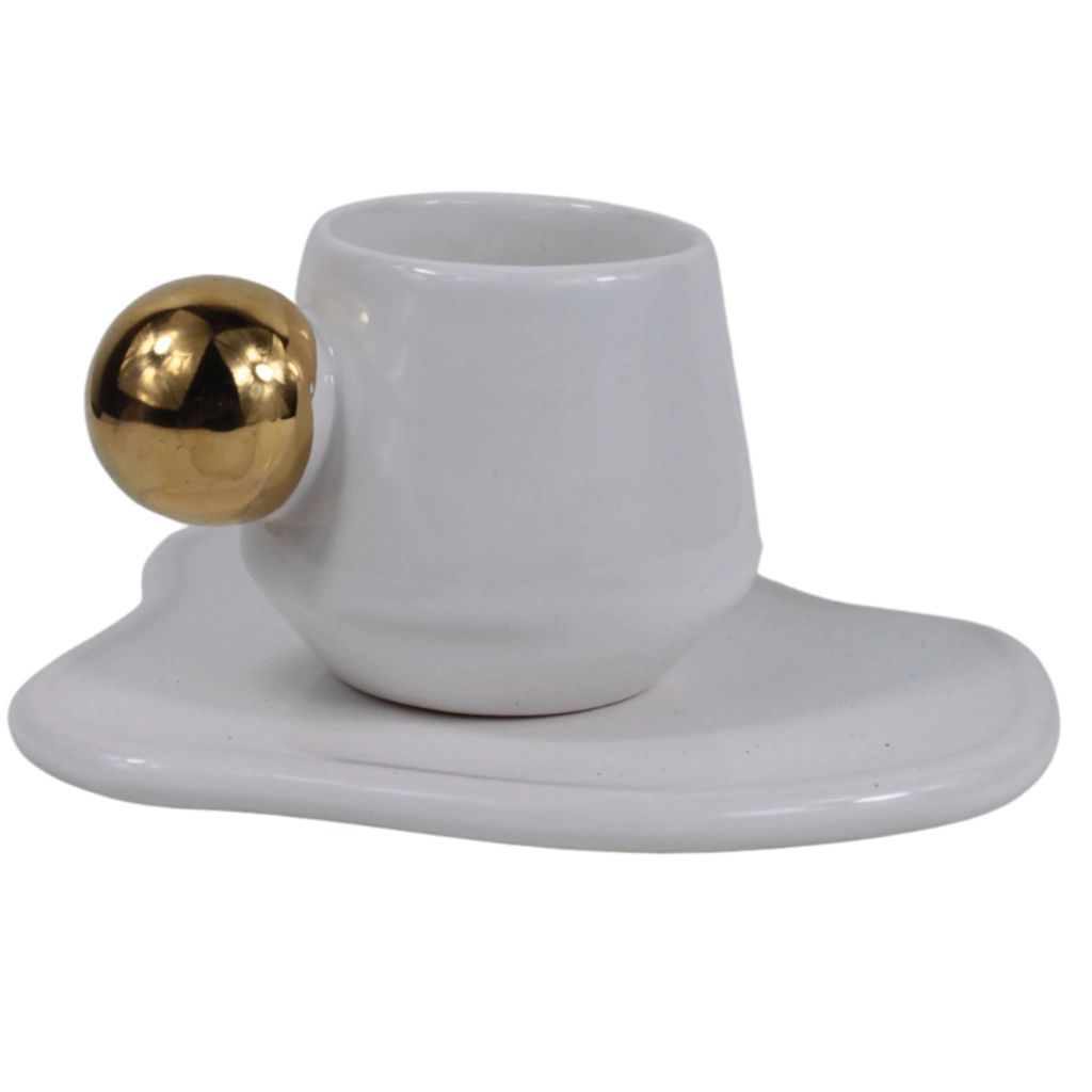 Xícara Sphere Gold Branca em Cerâmica