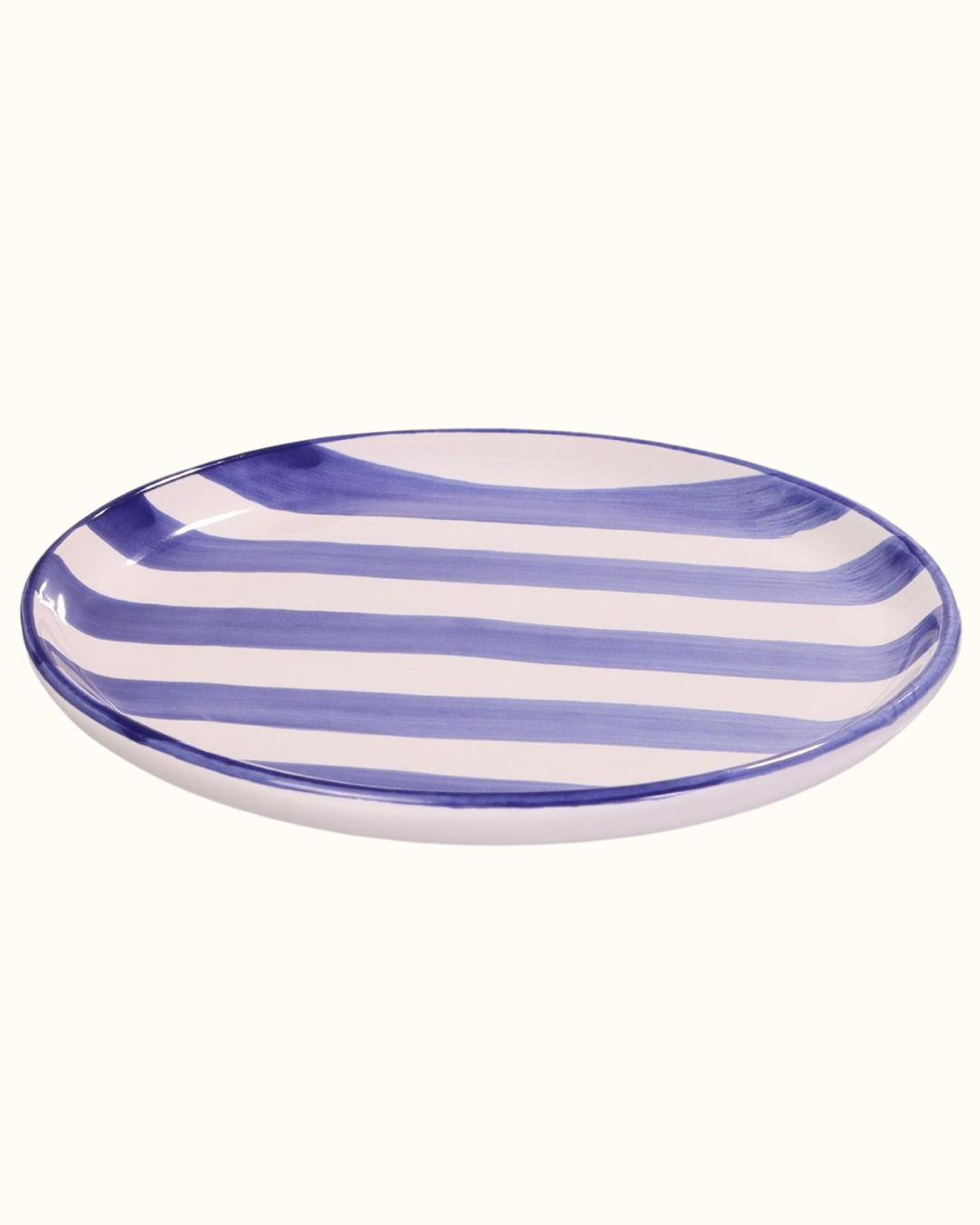 Prato liso pequeno com listras azul em cerâmica