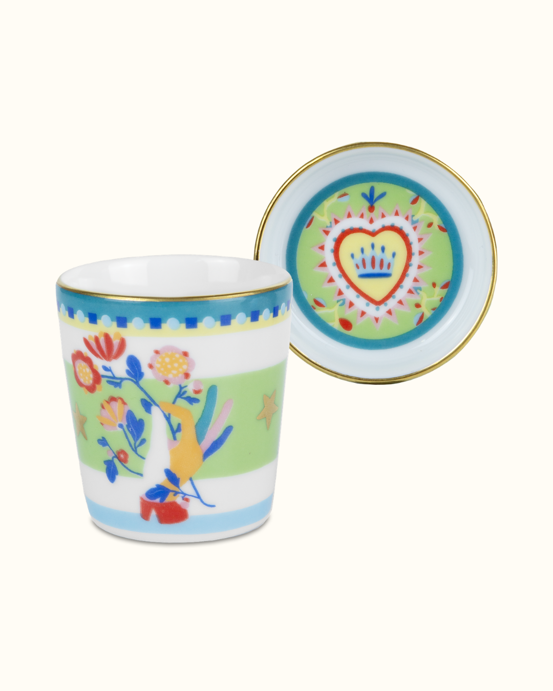 MAMMA MIA Mini copo c/ pires passaro e flor porcelana