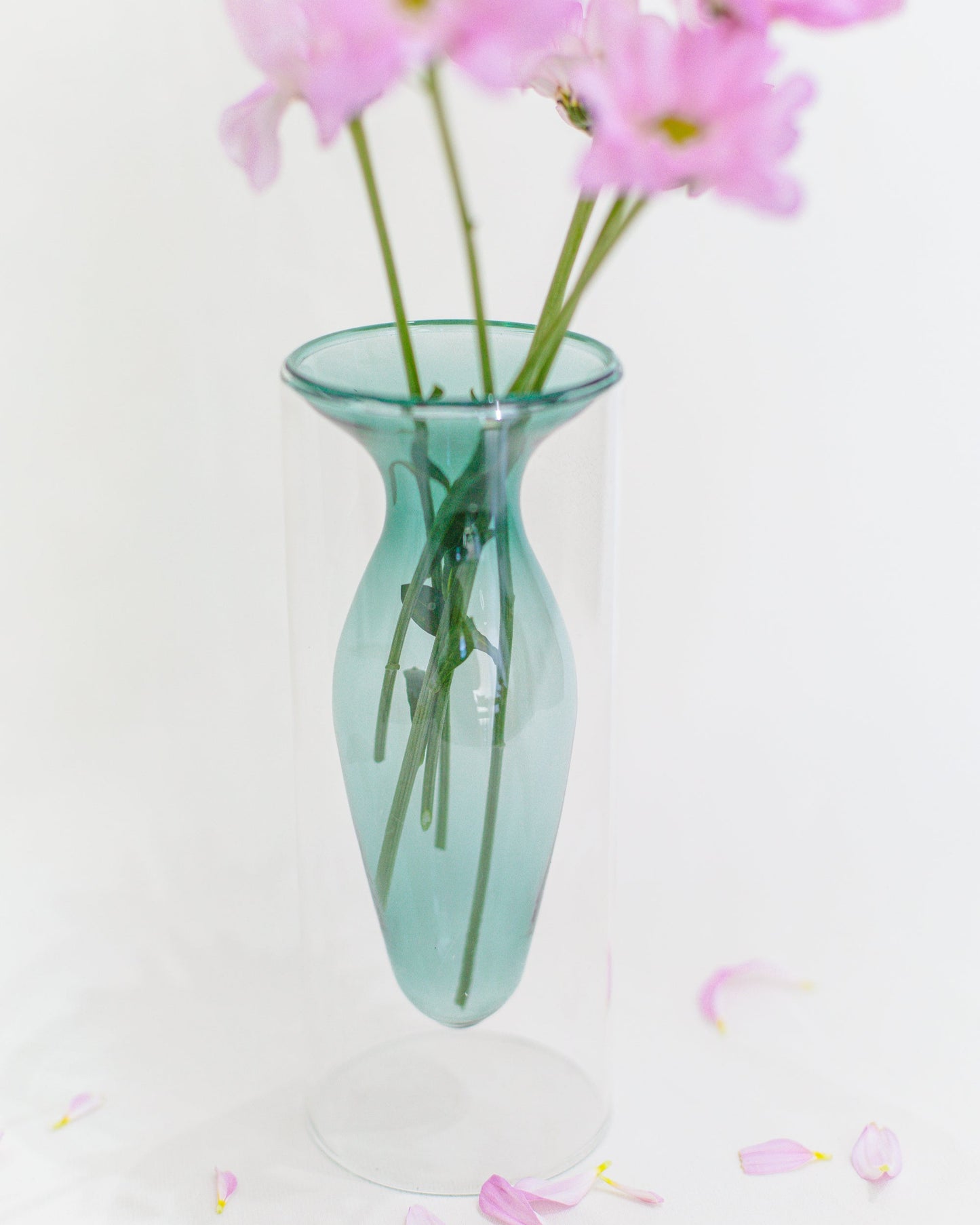 Vaso Drop Azul em Vidro Parede Dupla