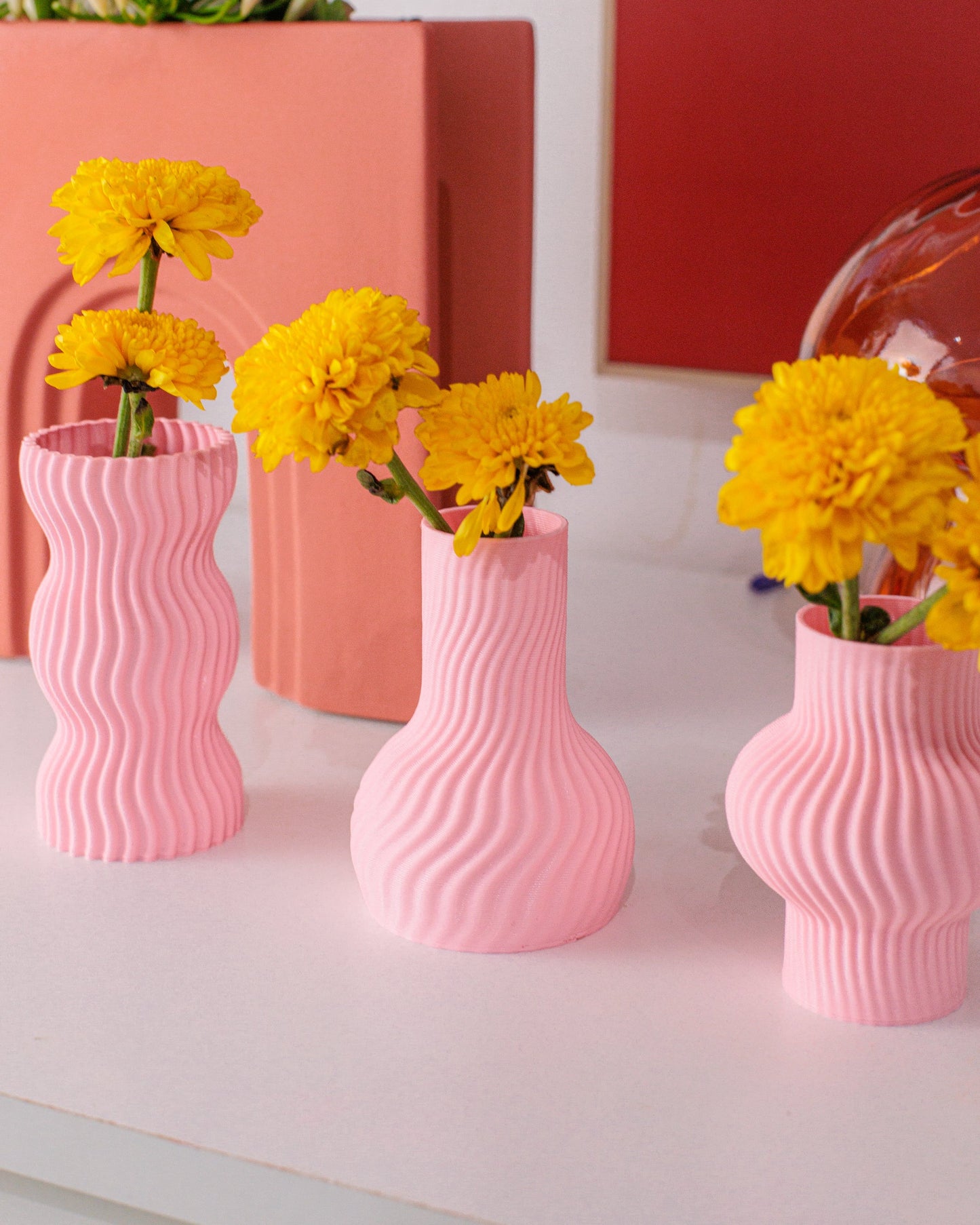 Trio Mini Vasos Onda Rosa