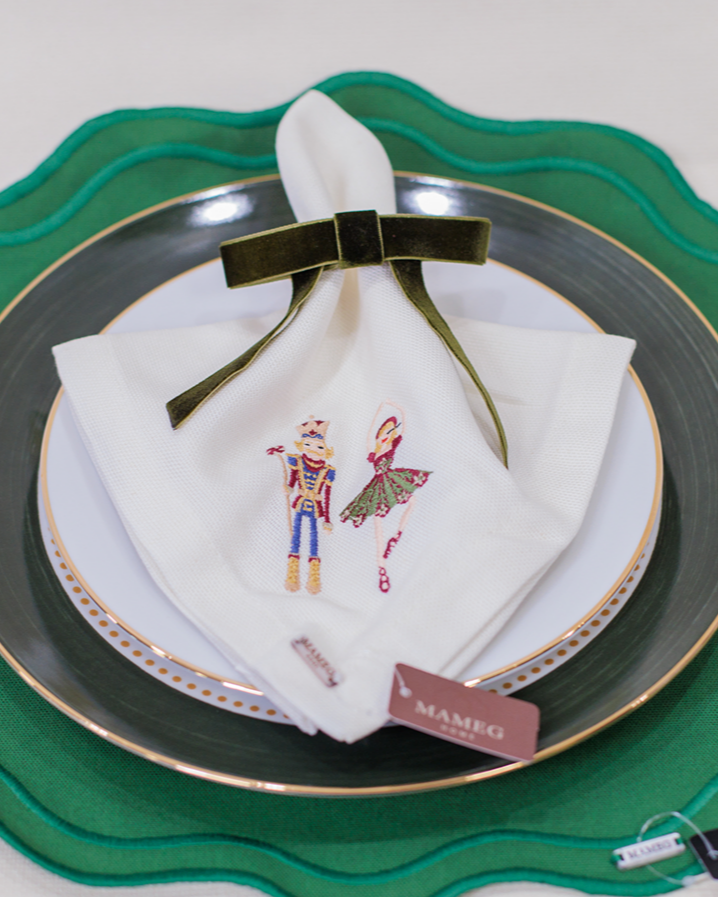 Guardanapo Linhão Off White Bordado Xmas Ballet
