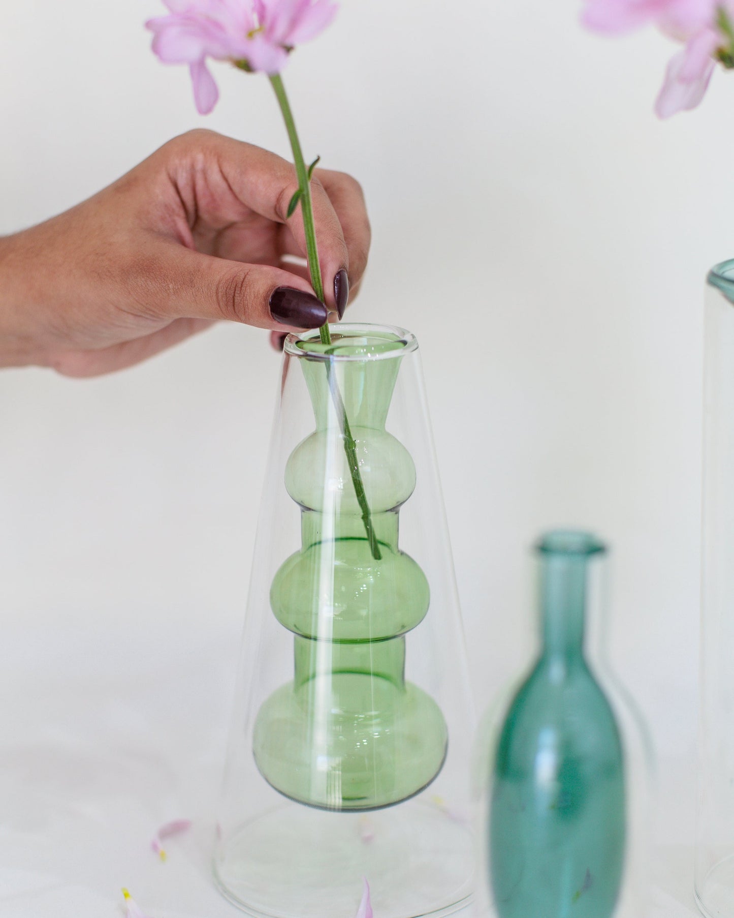 Vaso Drop Verde em Vidro Parede Dupla