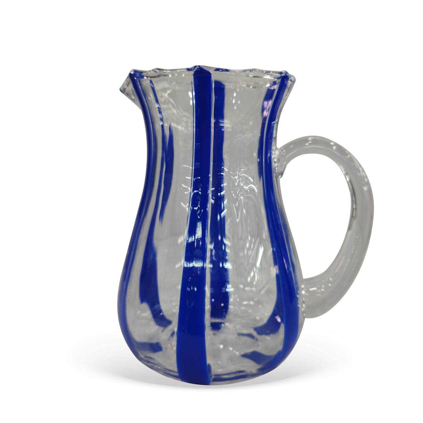 Jarra Transparente com Listras Azul em Vidro