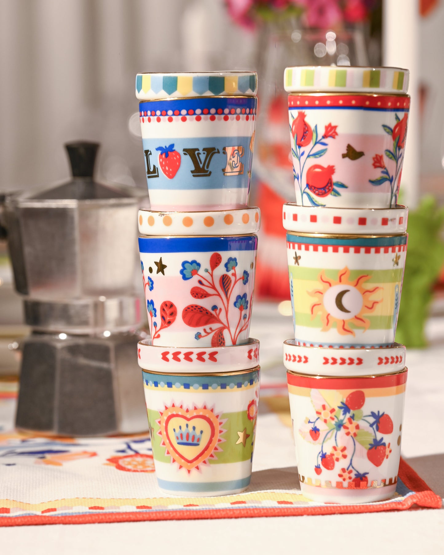 MAMMA MIA Copo c/pires folhas porcelana