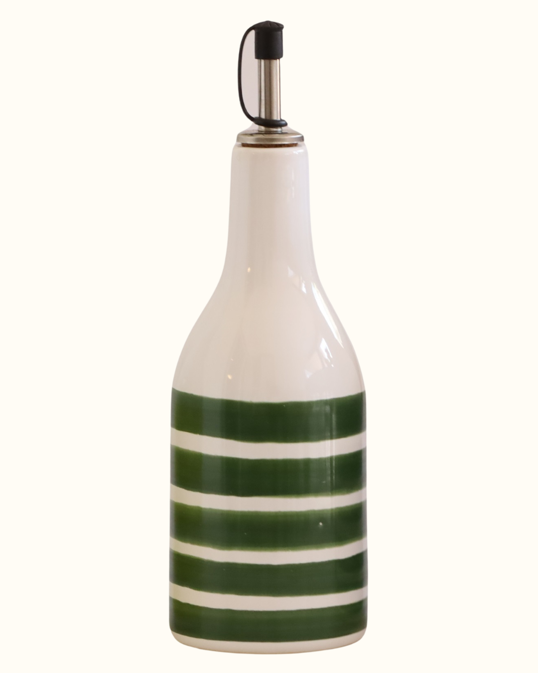 Garrafa listas verde com bico em cerãmica