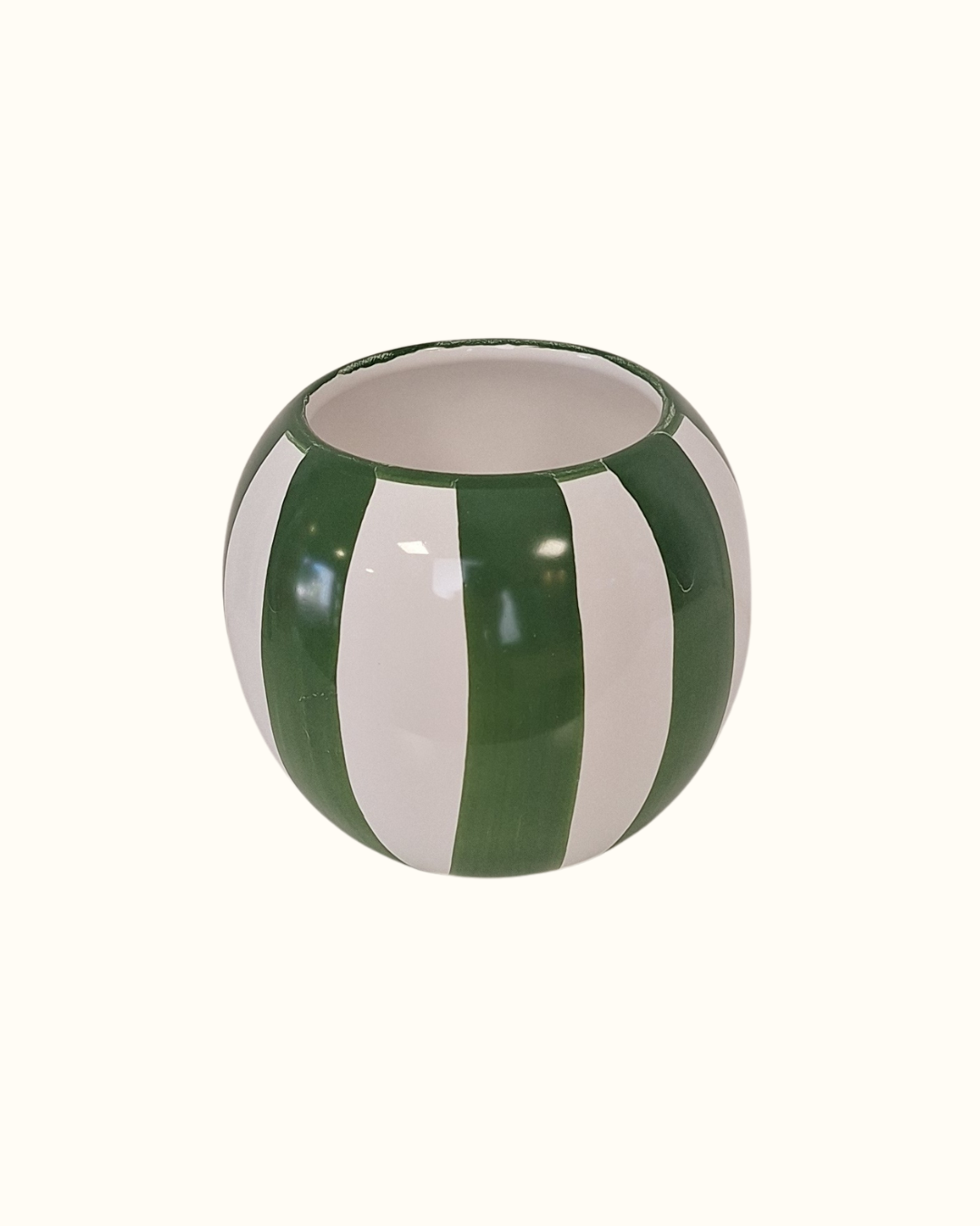 Vaso bola com listras verde em cerâmica