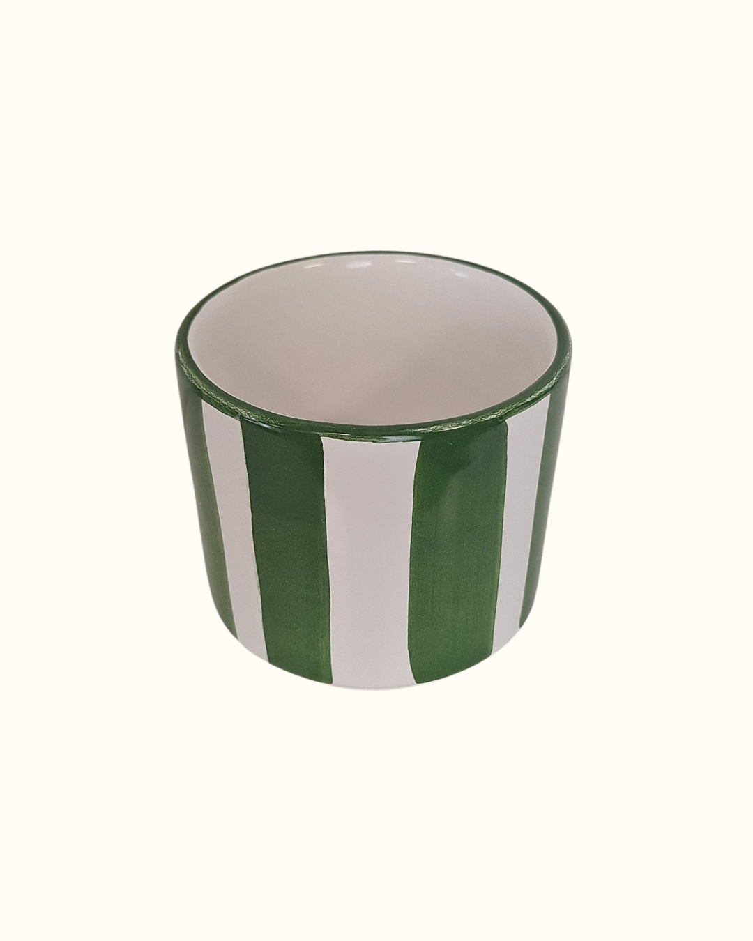 Cachepô com listras verde em cerâmica