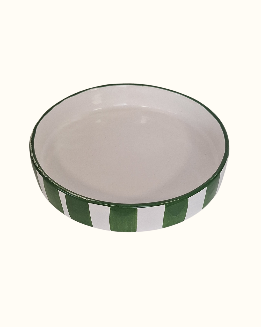 Prato redondo crisântemo listras verde em cerâmica