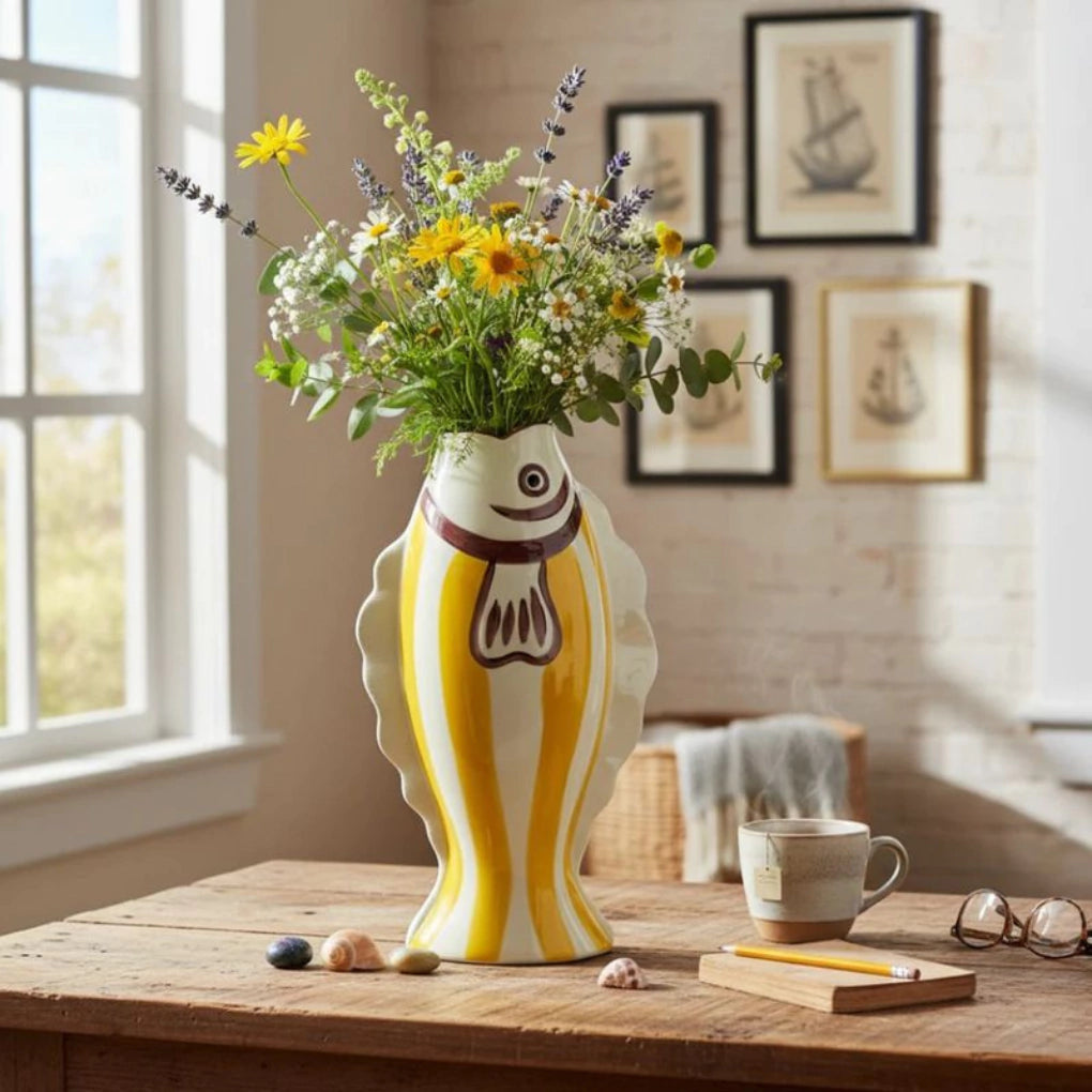 Vaso peixe amarelo em cerâmica