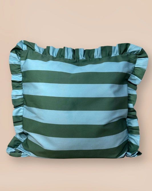 Capa para almofada babado listras verde & azul