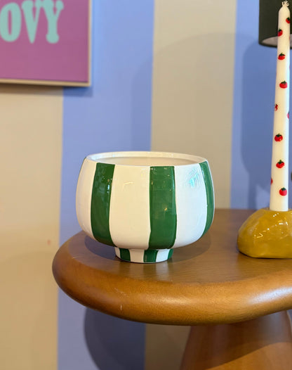 Cachepot Vaso Listras Verde em Cerâmica