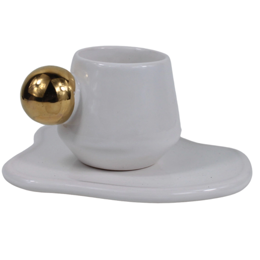 Xícara Sphere Gold Branca em Cerâmica