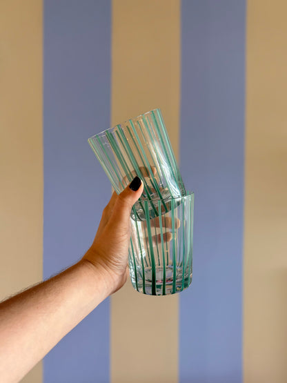 Conjunto de Copos Transparente com Listras Verde em Vidro 6pcs 340ml