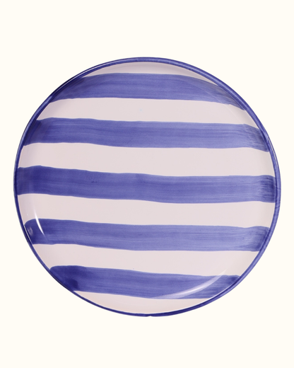 Prato liso pequeno com listras azul em cerâmica