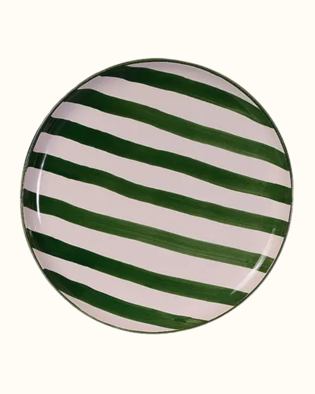 Prato liso grande com listras verde em cerâmica
