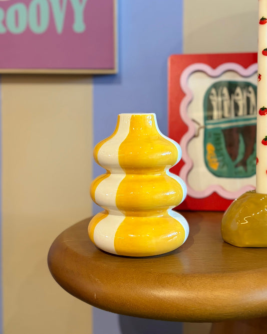 Vaso Listras Amarelo em Cerâmica