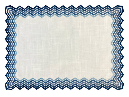 Jogo Americano Zig Zag Branco c/ Bordado Azul