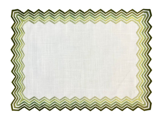Jogo Americano Zig Zag Branco c/ Bordado Verde