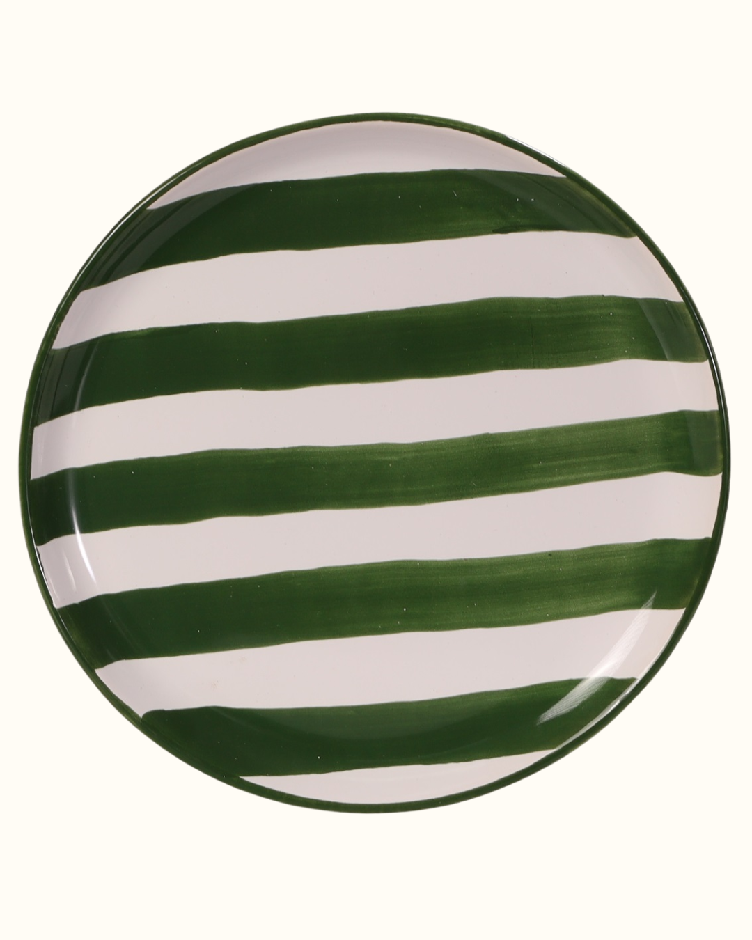 Prato liso pequeno com listras verde em cerâmica