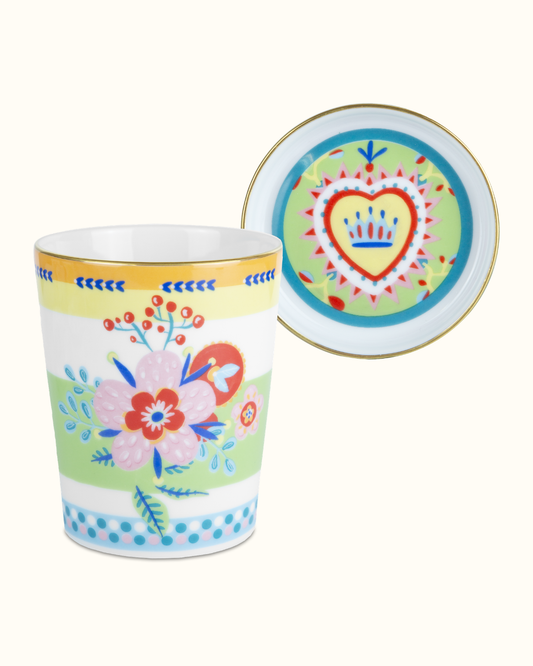 MAMMA MIA Copo c/pires buquet de flores porcelana