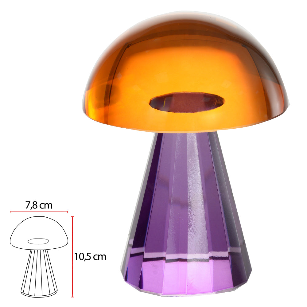 Escultura Cristal Cogumelo Sunset Pequena (Laranja e Roxo)