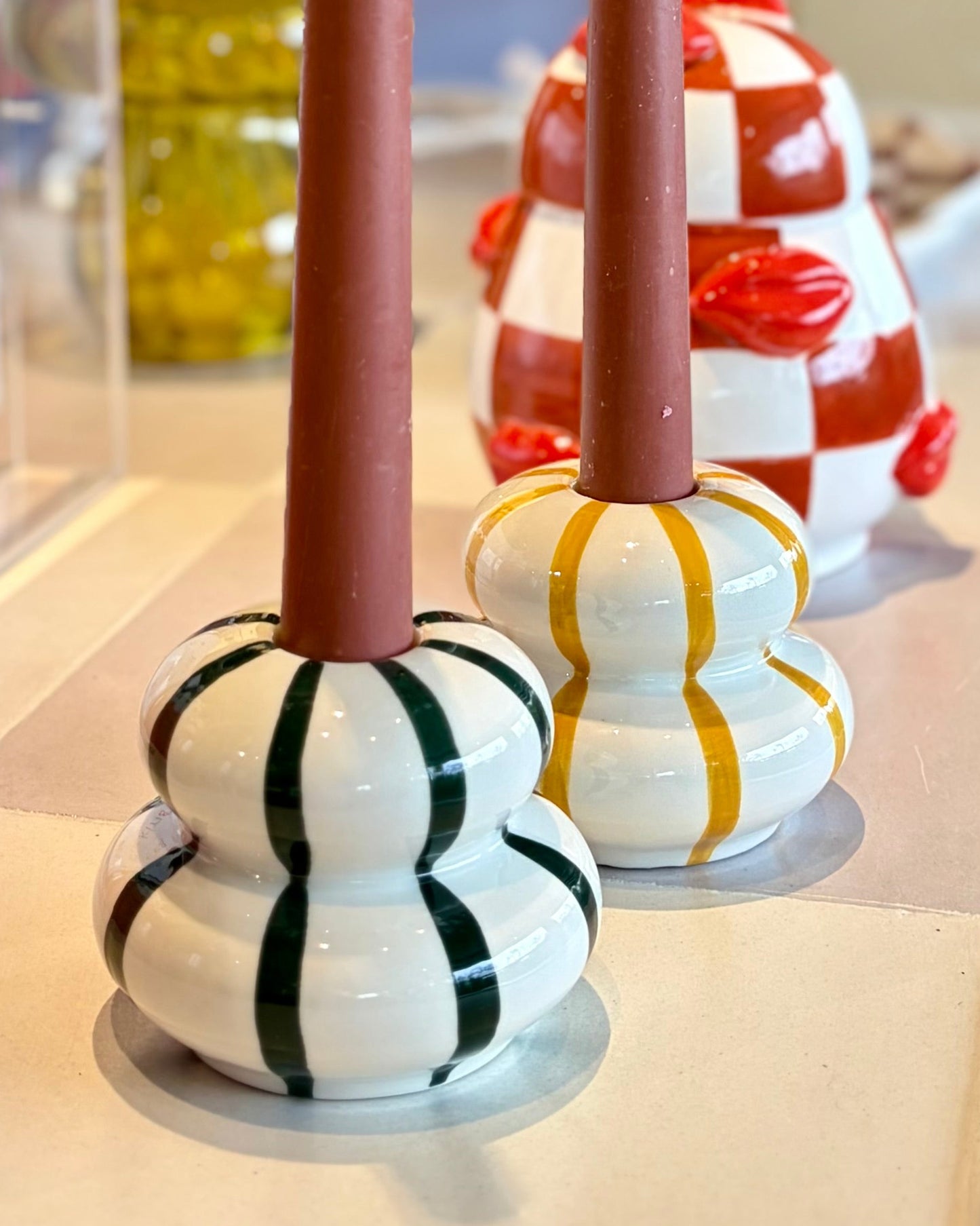 Conjunto Porta-velas Listras em Cerâmica