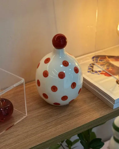 Garrafa Lido Pontos Vermelho em Cerâmica