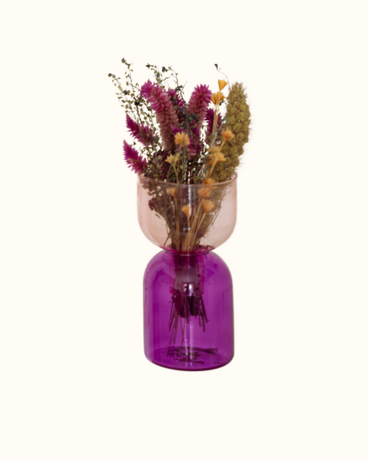 Vaso Ampulheta Roxo e Rosa