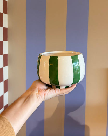 Cachepot Vaso Listras Verde em Cerâmica