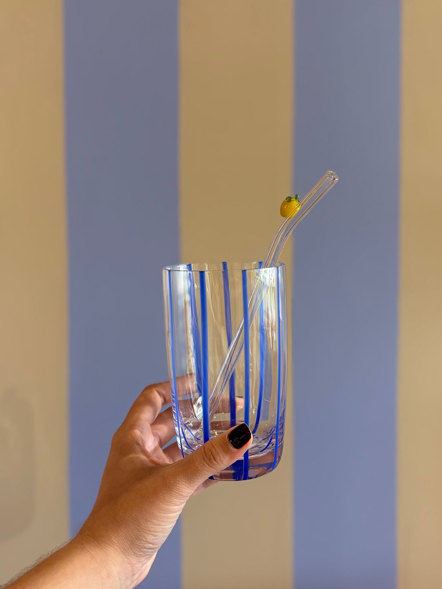 Conjunto de Copos Transparente com Listras Azul em Vidro 6pcs 470ml