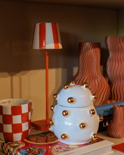 Luminária Poldina Micro Laranja com Cúpula Listrada