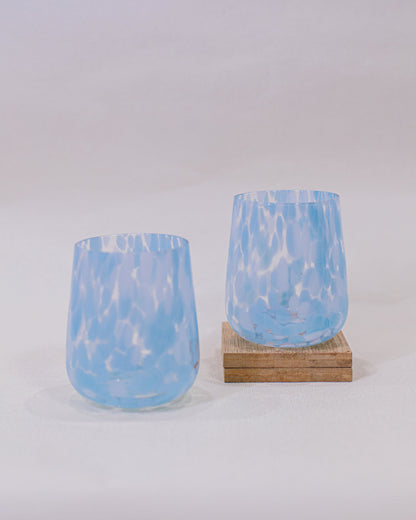 Dupla de Copos em Vidro Efeito Aquarela Azul