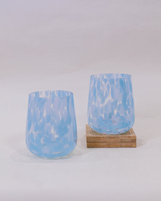 Dupla de Copos em Vidro Efeito Aquarela Azul