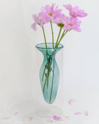 Vaso Drop Azul em Vidro Parede Dupla