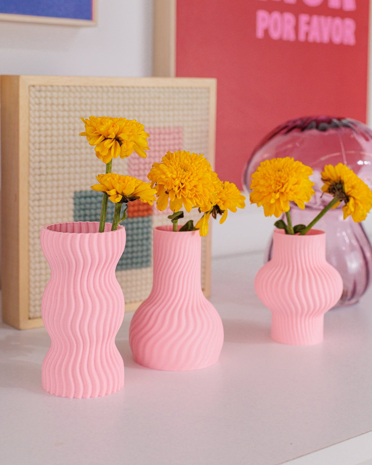 Trio Mini Vasos Onda Rosa