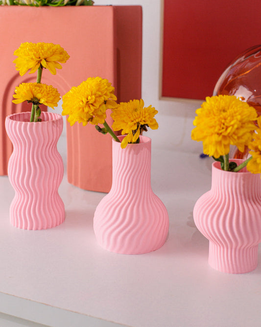 Trio Mini Vasos Onda Rosa