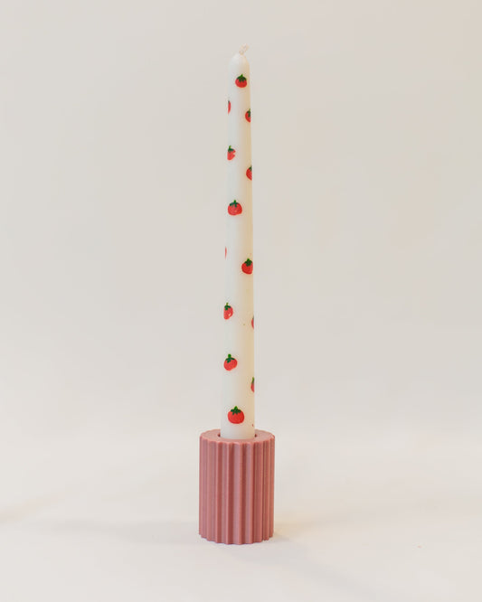 Vela castiçal pintada à mão tomate