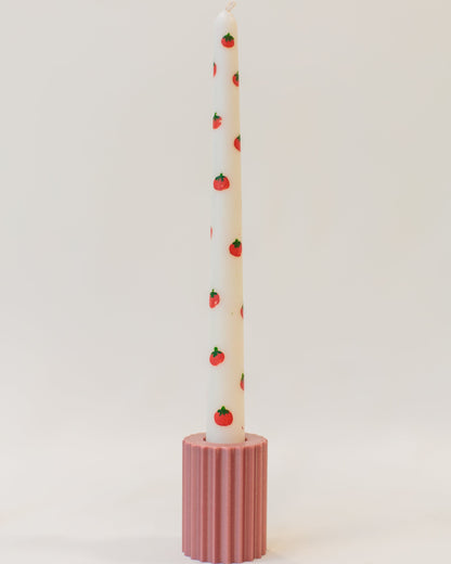 Vela castiçal pintada à mão tomate