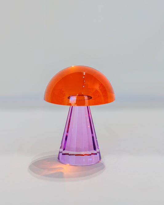 Escultura Cristal Cogumelo Sunset Pequena (Laranja e Roxo)