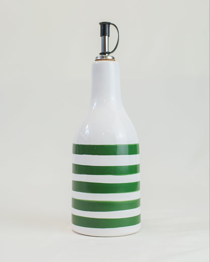 Garrafa listas verde com bico em cerãmica