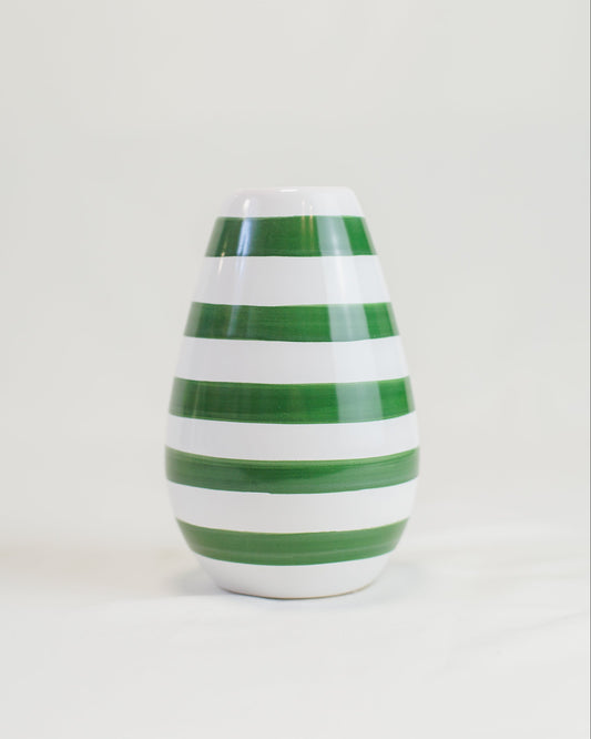Vaso gota com listras verde em cerâmica