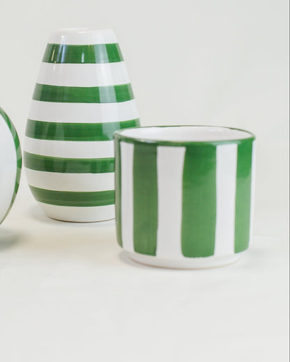 Cachepô com listras verde em cerâmica