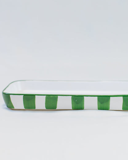 Bandeja com listras verde em cerâmica