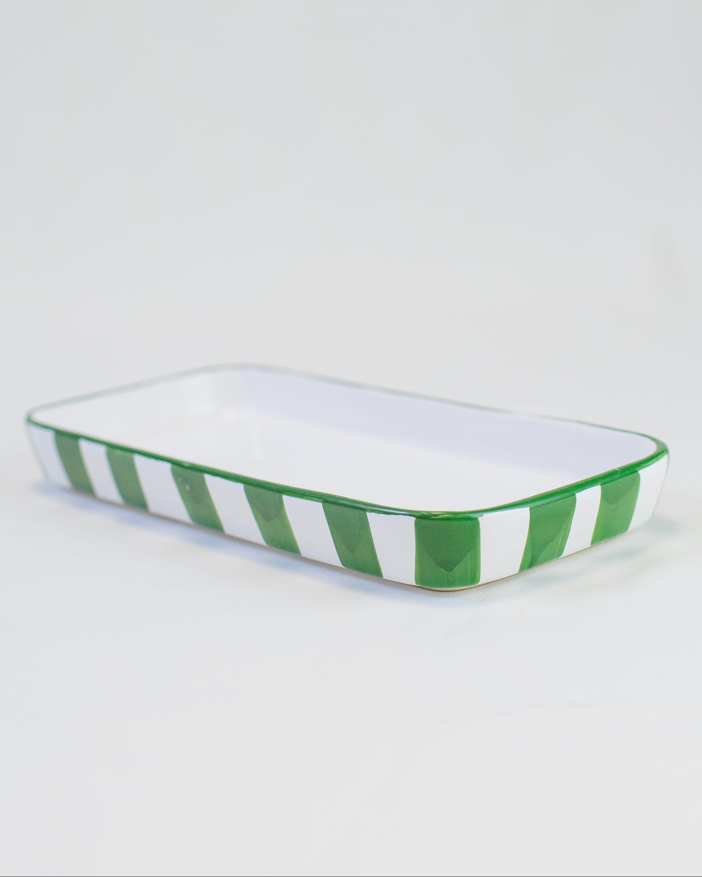 Bandeja com listras verde em cerâmica