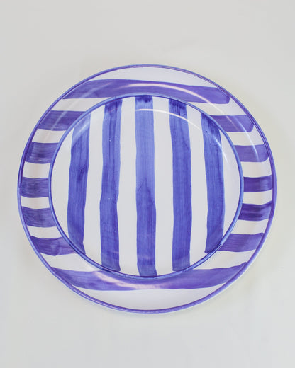 Prato liso pequeno com listras azul em cerâmica