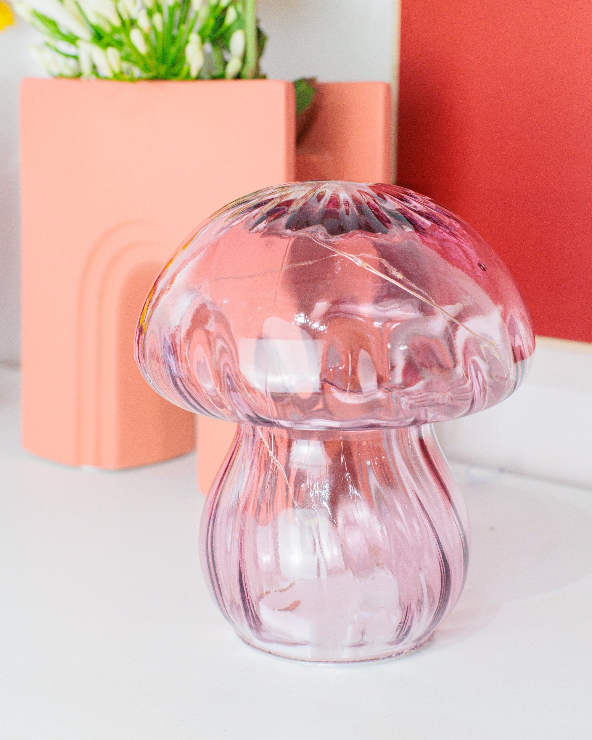 Luminária Mush Magic Rosa em Vidro