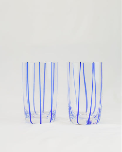 Conjunto de Copos Transparente com Listras Azul em Vidro 6pcs 470ml