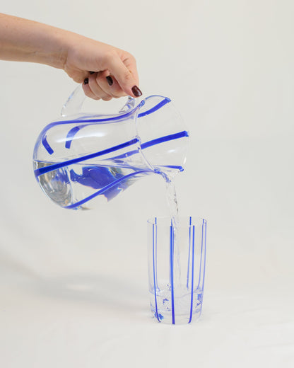 Jarra Transparente com Listras Azul em Vidro