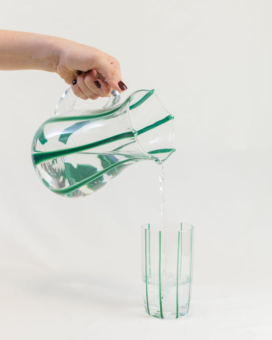 Jarra Transparente com Listras Verde em Vidro